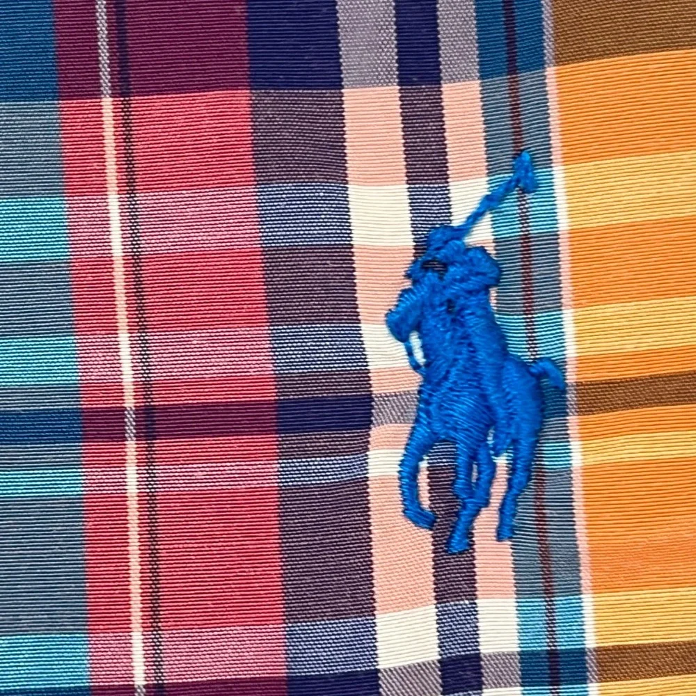 Polo Ralph Lauren Mens Madras Plaid Swim Trunks Multi Color Orange Blue Large